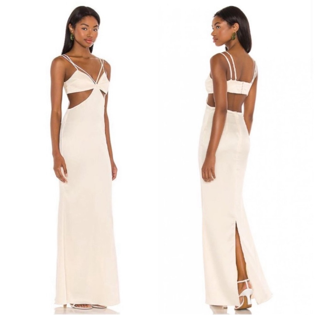 Camila Coelho X Revolve Faron Cream Cutout Satin Maxi Gown Dress Size Small